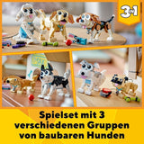 LEGO 31137 Creator 3-i-1 sødt hundesæt med dyrefigurer Gravhund, mops, puddel og mere, Legetøj til børn på 7+, gave til hundeelskere Byggesæt Besuche den LEGO-Store