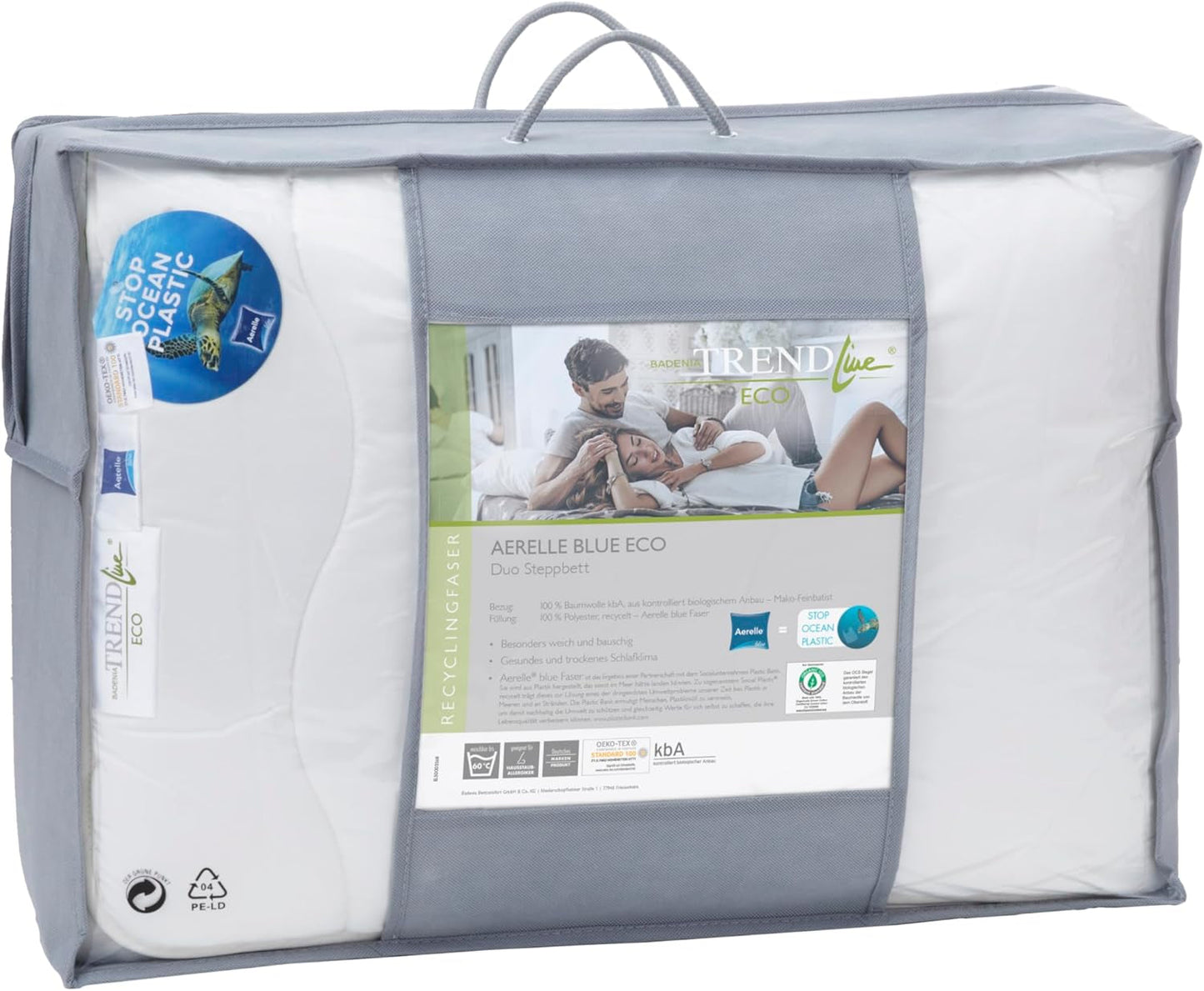 Badenia Trendline Eco quilt Aerelle Blue Duo 135 X 200 Cm, Hvid, Öko-Tex certificeret, Produceret i overensstemmelse med den tyske kvalitetsstandard Dyner og dyner Naty Shop