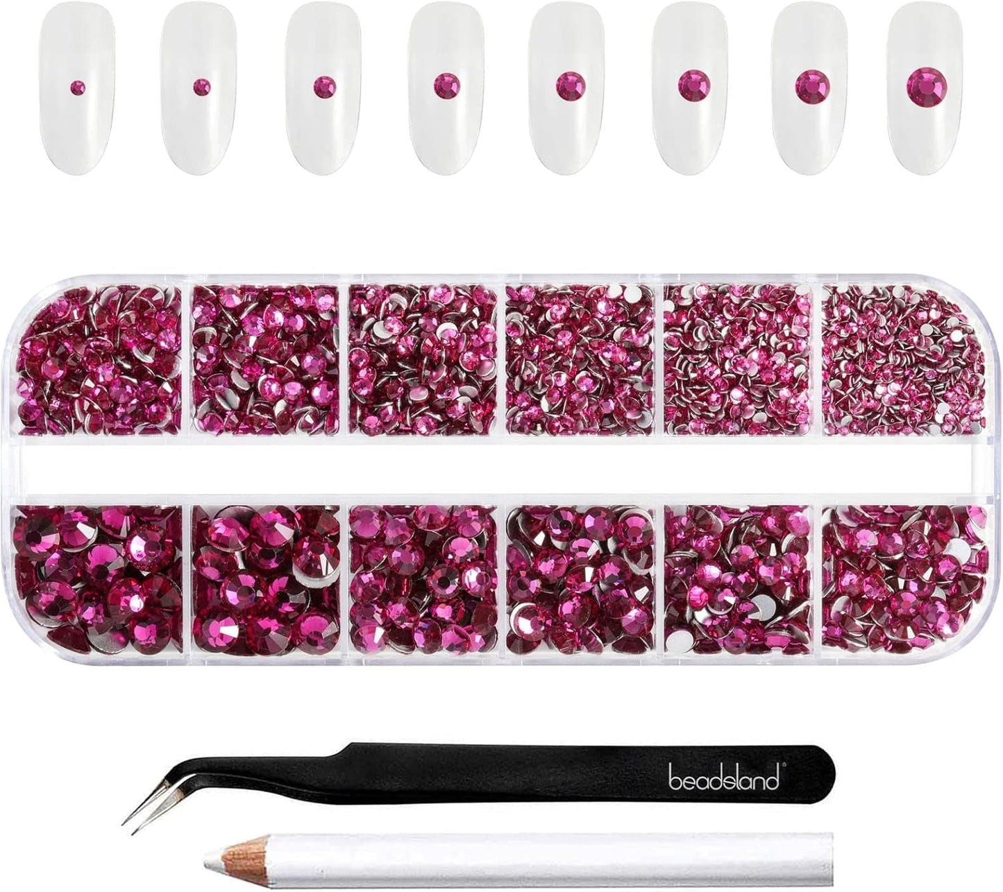 Beadsland 2500 stk Glas Nailart Strasssteine ​​​​Kristall Flatback Edelsteine ​​​​Runde, ​​Für Handwerk Gemischt 8 Größen SS4 ~ SS30 Mit Picking Pinzette Und Stift (Kristall Weiss)