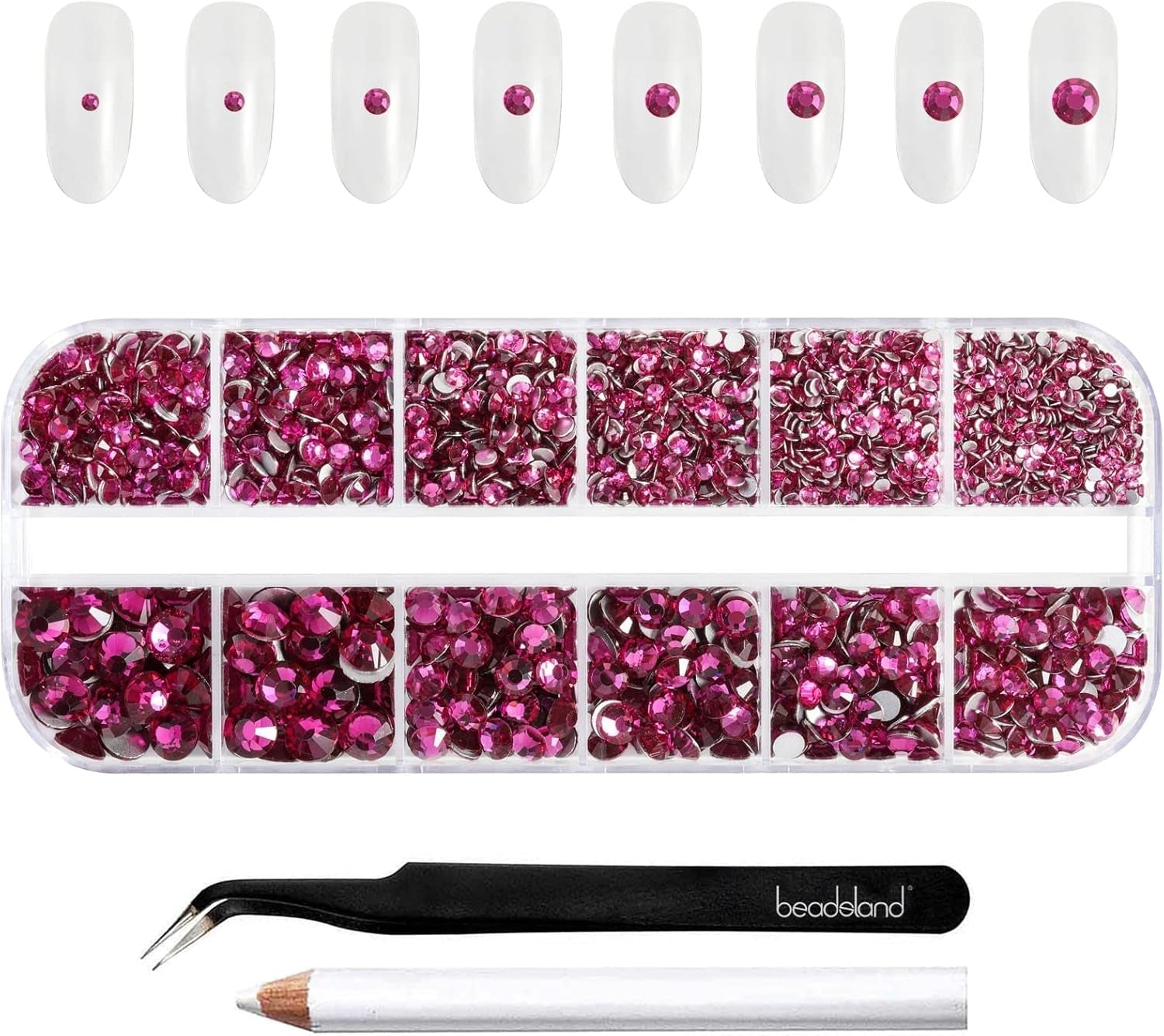 Beadsland 2500 stk Glas Nailart Strasssteine ​​​​Kristall Flatback Edelsteine ​​​​Runde, ​​Für Handwerk Gemischt 8 Größen SS4 ~ SS30 Mit Picking Pinzette Und Stift (Kristall Weiss)
