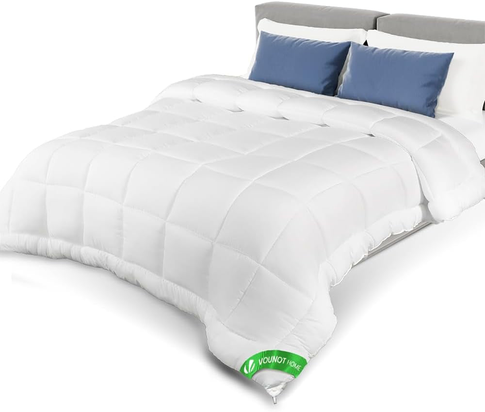VOUNOT Dyne 155X200Cm, 4 Sæsoners Vinterdyne Sæt med 2 500GSM, bestående af 2 dyner knyttet sammen Tilpasningsdyne til sommer og vinter, Oeko-Tex Standard Dyner og dyner Naty Shop Let sommertæppe 200 X 200 Cm
