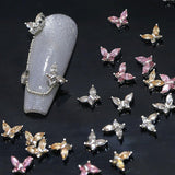 Mini Butterfly Zircon Nail Nøgleringe Y2K Hvid Champagne Pink Rhinestone Krystal Sommerfugl Nøgleringe Negle 3D Butterfly Nail Design Nøgleringe Butterfly Negle Dekoration Nail Art Nøgleringe Negle Accessories