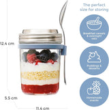 Kilner morgenmadskrukke med ske / 350 ml, Ø 9,5 cm / 5 stk | takeaway müsli kop / giftfri / glasbeholder med låg til müsli, grød og yoghurt / overnight havre beholder Naty Shop Food Opbevaringsbokse