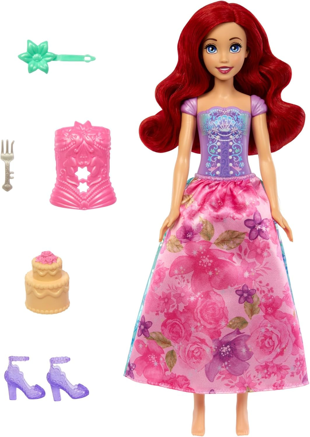 Mattel Disney Princess Ariel Spin & Reveal Fashion Dukkesæt med 11 overraskelser, inklusive 5 tilbehør, 5 klistermærker og en legescene inspireret af filmen HTV88