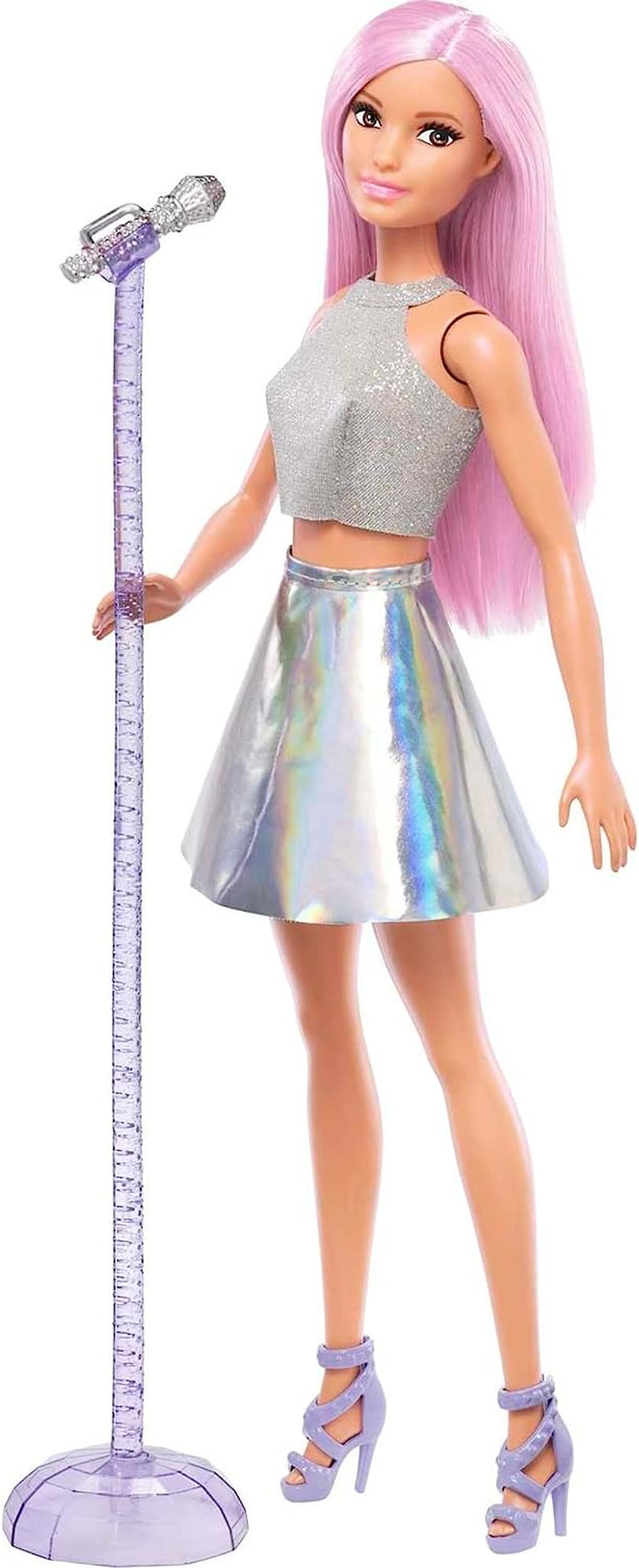 Barbie popstjernedukke i glitrende nederdel med mikrofon og lyserødt hår Gave til børn på 3-7 år JCW42 blændende dukker Naty Shop Pink