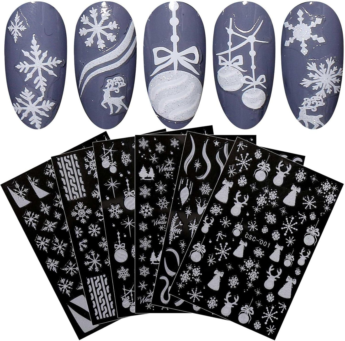 JMEOWIO Nagelsticker Weihnachten Gold Glitter Silber 8 Blatt Nail Art Sticker Selbstklebend Nagelaufkleber Schneeflocke Winterurlaub Dekoration Nageldesign Zubehör