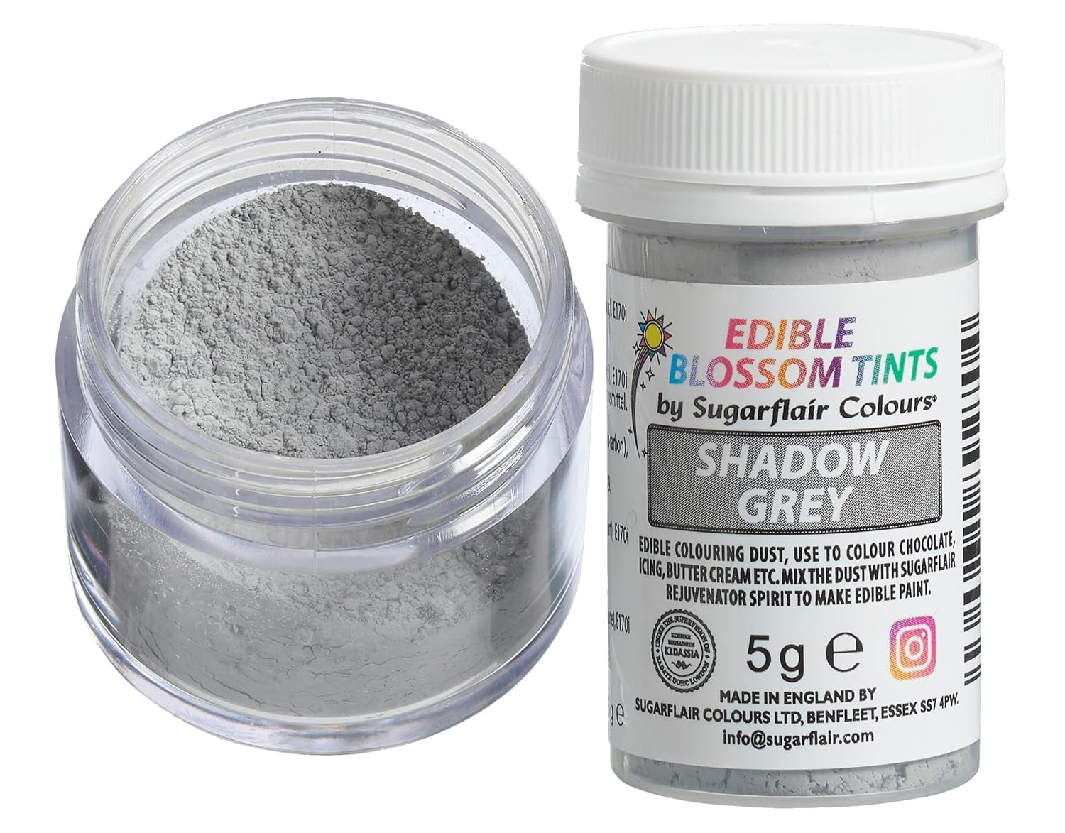 Sugarflair Blossom Tint Dust Dark Grey Food Coloring Powder - Madfarvepulver til kagepynt, fondant, glasur, chokolade, smørcreme, macarons og mere - 5G