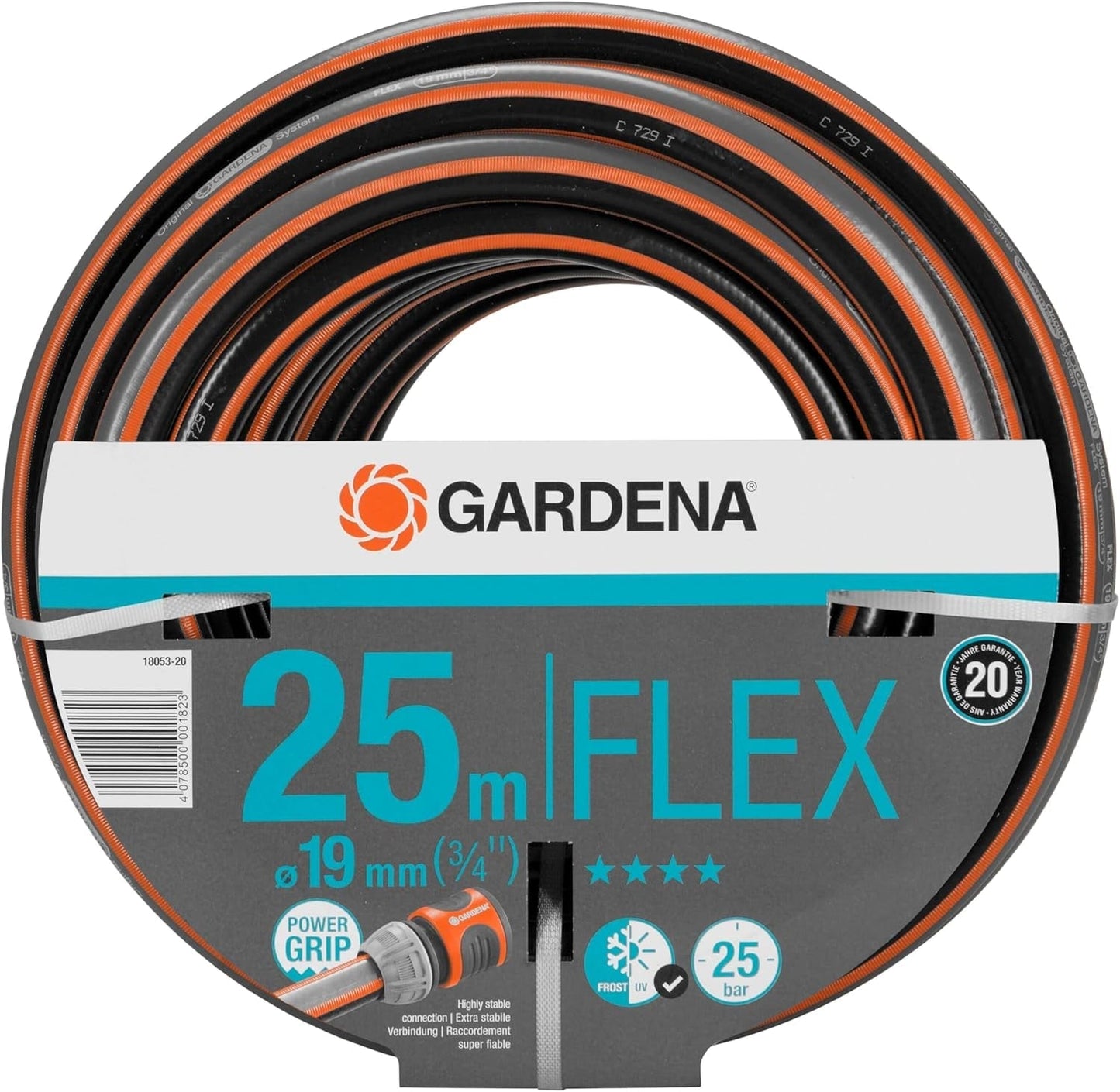 Gardena Comfort FLEX 19 mm (3/4 tommer) slange, 25 m: Fleksibel, formstabil haveslange med Power-Grip profil, lavet af højkvalitets spiralmateriale, 25 bar sprængtryk, uden systemkomponenter (18053-20)