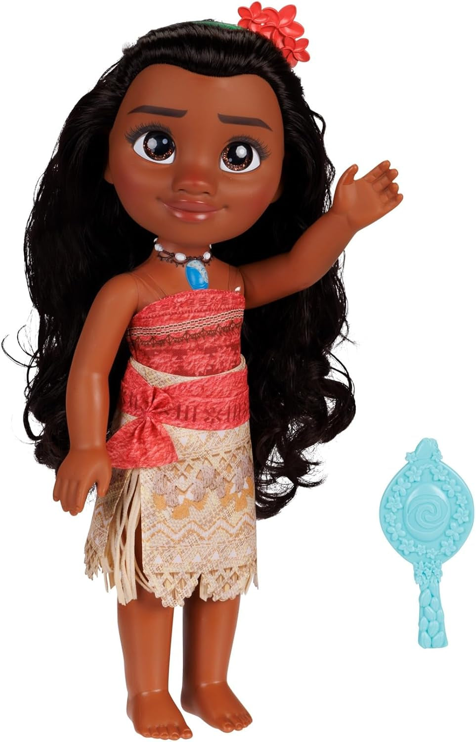 Disney Princess Moana 35 cm dukke, reflekterende glitterøjne, bevægelige led, aftageligt outfit, blomsterklemme, langt hår, til piger i alderen 3+
