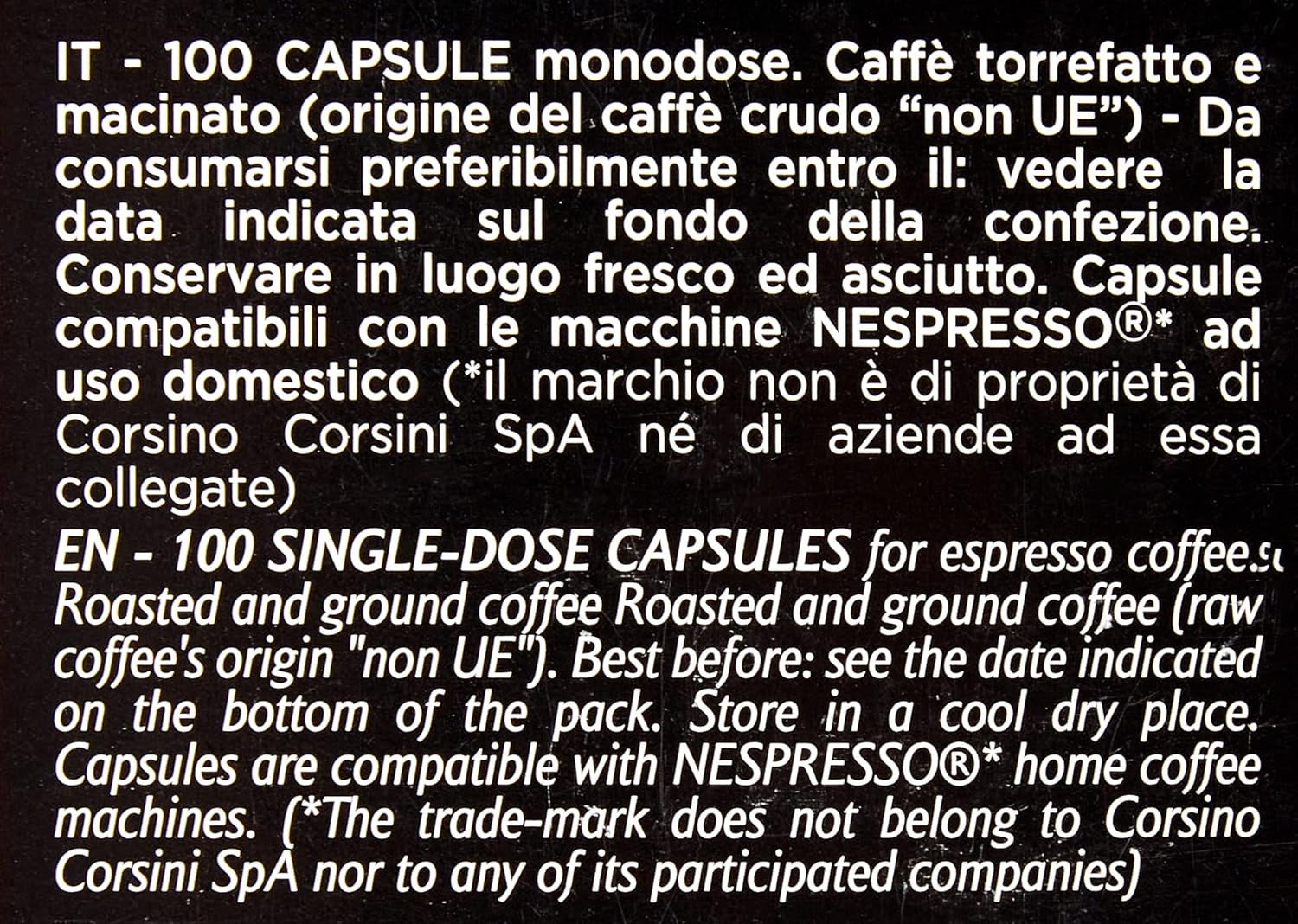 Caffè Corsini - Classico Italiano, Miscela Di Caffè In Nespresso-kompatible kapsler, Gusto Forte E Deciso - Confezione Da 100 kapsler