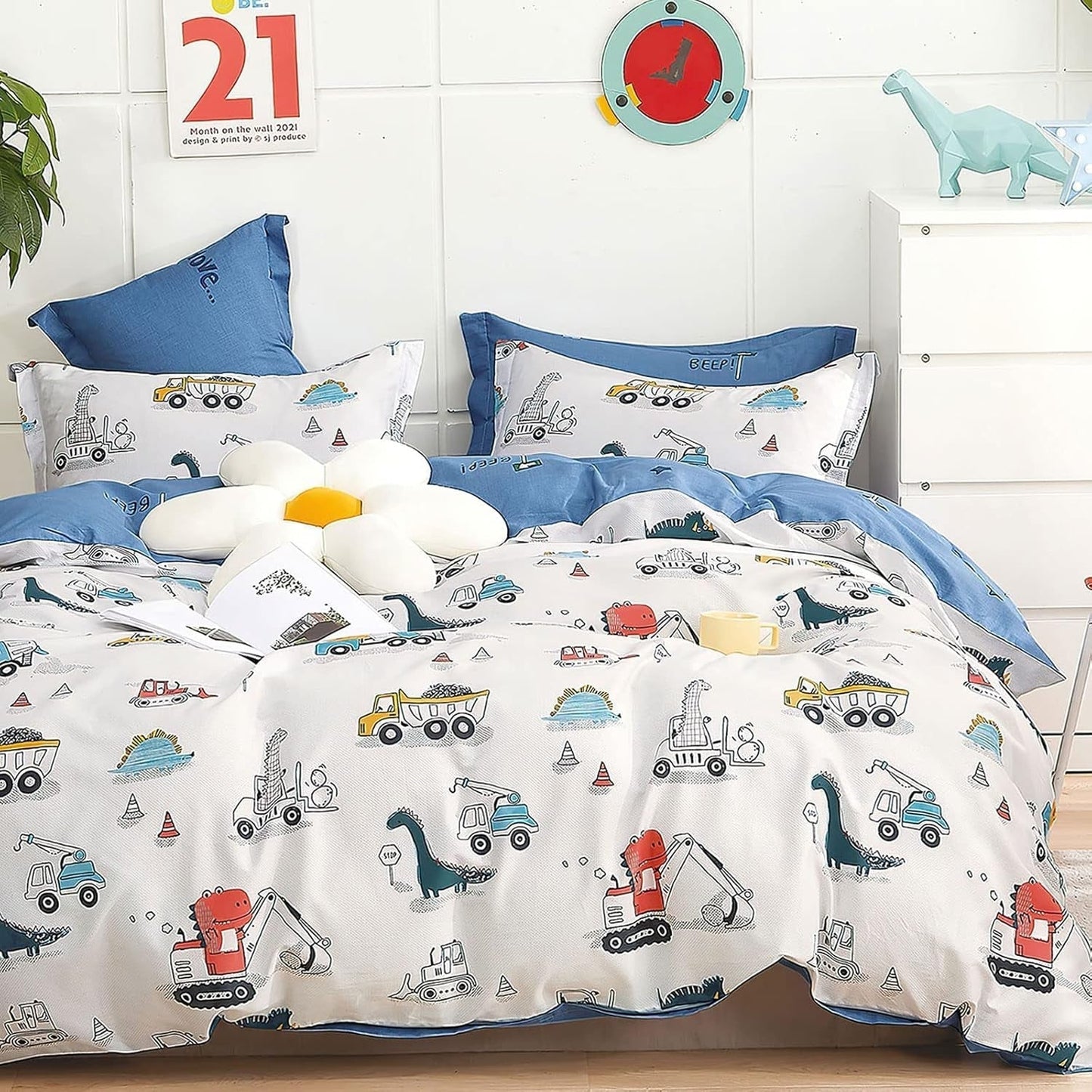 Sengetøj til børn, unisex, dinosaurer, bomuld Sengetøj - børn Naty Shop Model B 135 X 200 cm + 80 X 80 cm