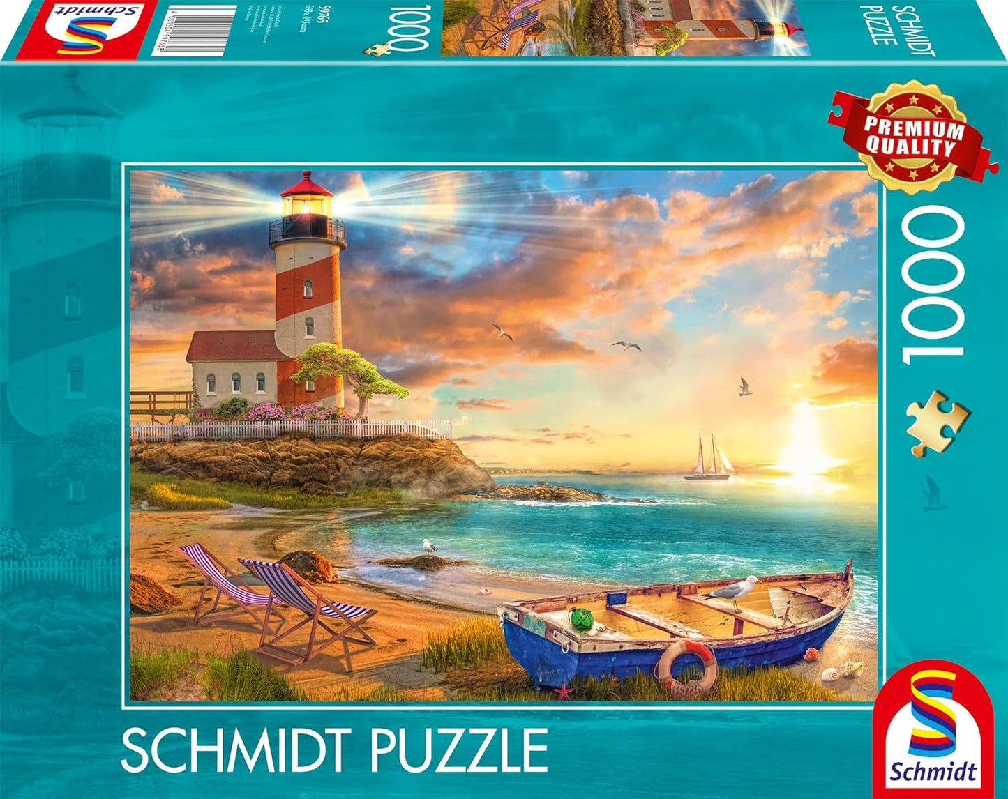 Schmidt Spiele 59765 Sunset in the Lighthouse Bay, 1000 brikker puslespil, farverigt puslespil Naty Shop Standard titel