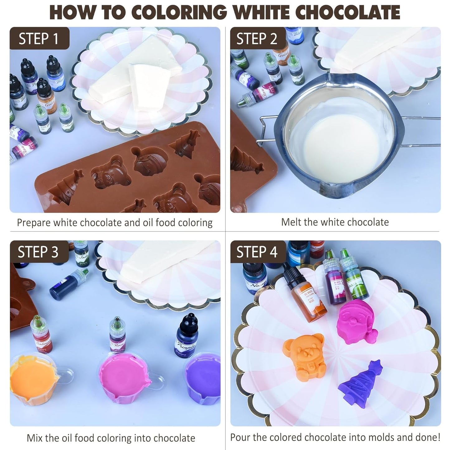 Fedtopløselig chokolade madfarve - 12 farver oliebaseret madfarve til fondant, kagepynt, bagning - flydende madfarve til kakaosmør, smørcreme, kager - 10 ml hver