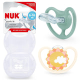 NUK Space baby sut 6-18 måneder, ekstra store åbninger til følsom hud, BPA fri silikone, zebra mønster, 2 stk.