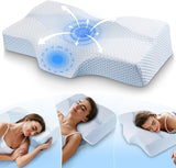 Memory Foam Nakkepude Ergonomisk Ortopædisk Pude Til Nakke og Skulder Smerter - Kølende Sovepude Til Side, Ryg og Mave Sovende Med Nakkestøtte Cervikal Ortopædiske Puder Naty Shop 02-Blue 63,5Cm*40,6Cm*10,7/13,2Cm
