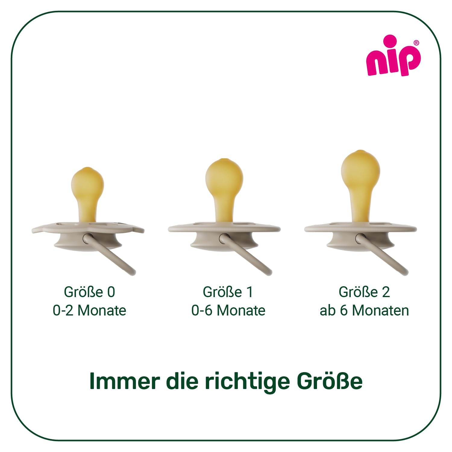 nip - Cherry Green | 0-6 måneder | Pakke med 4 | Sut, velegnet til amning og tænder. Bæredygtig sut, lavet af naturlige råmaterialer, lysegrøn/brun