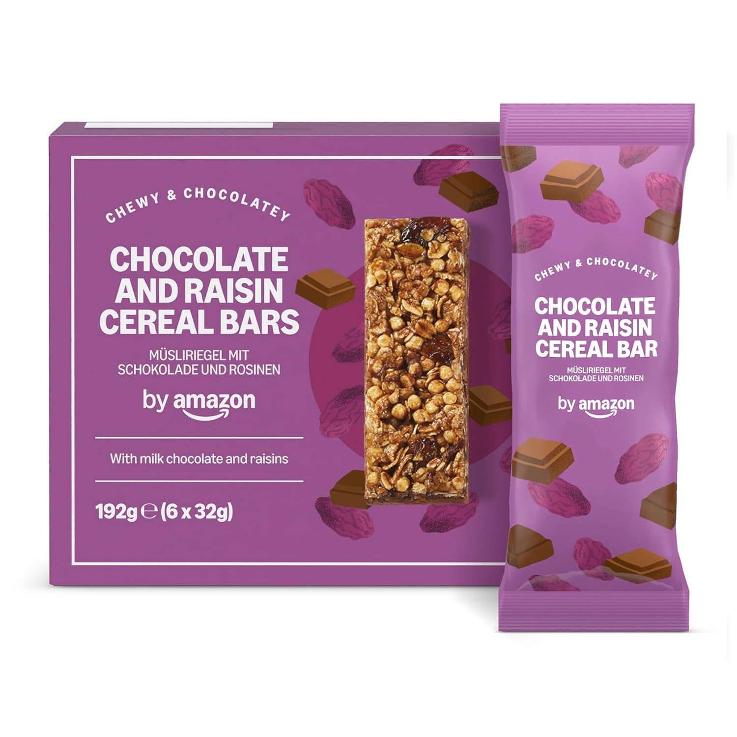 Müslibar med chokolade og rosiner fra Amazon, 192g