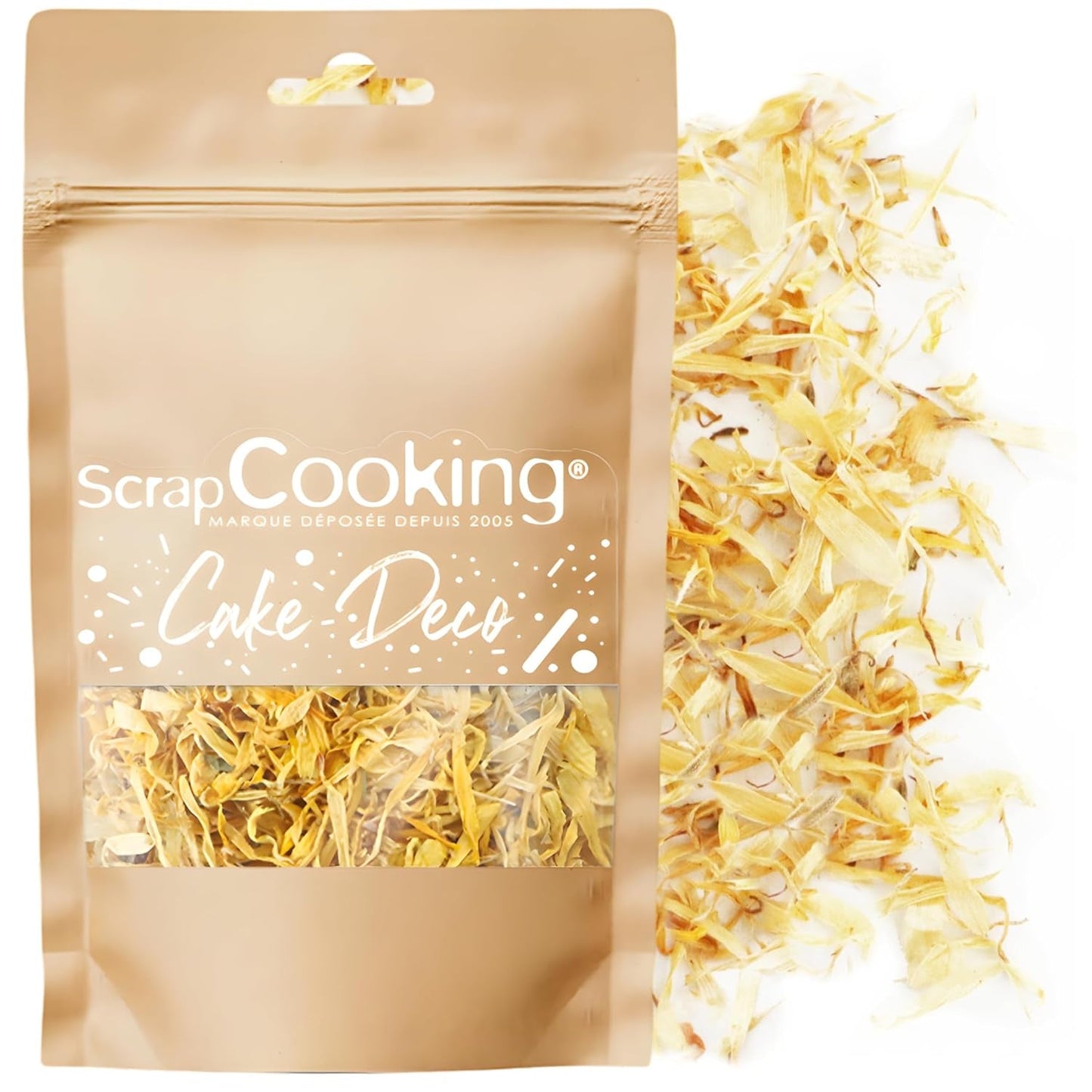 ScrapCooking - Tørrede morgenfruer 3,5 g - Spiselige blomster - Maddekorationer til bagning - Til desserter, kager, tærter, muffins - jul, forår, fødselsdag - Gylden gul - 7471