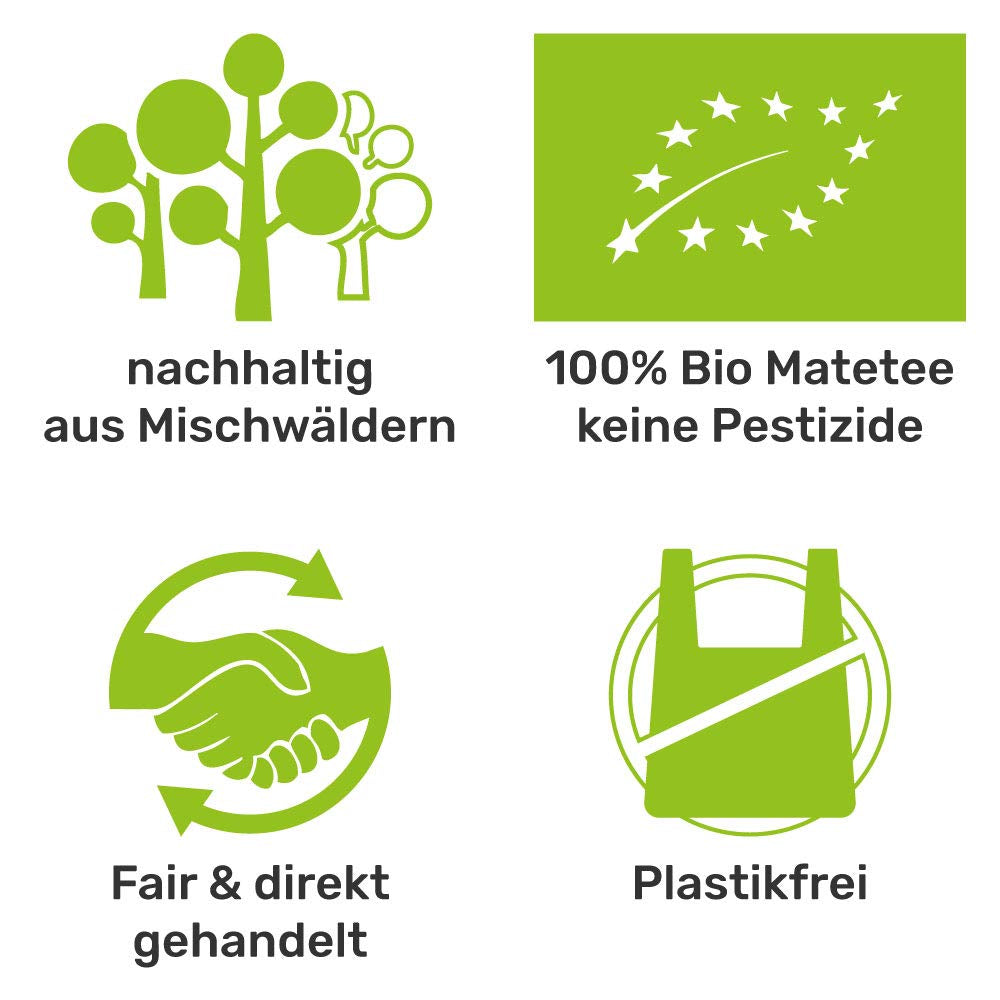 Mate Bio tesæt ● 3 sortimenter af Mate + Dobbeltvægget Mate-krus i rustfrit stål + Bombilla + Brygningsinstruktioner (sort)