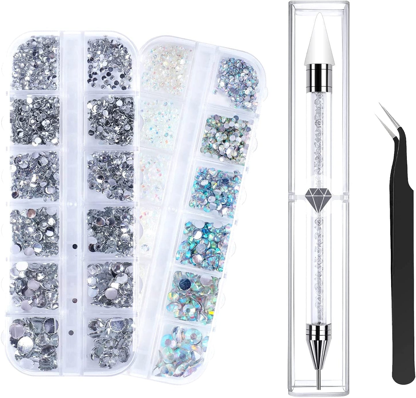 ANGNYA 4000 Stück Strasssteine Nägel Nail Art Strasssteine Dekorationen Nagelsteine Für Nail Art Zubehör Und Klare Kristall Strasssteine Handwork Mit Pick up Pinzette Und Strass Picker Dotting Pen…