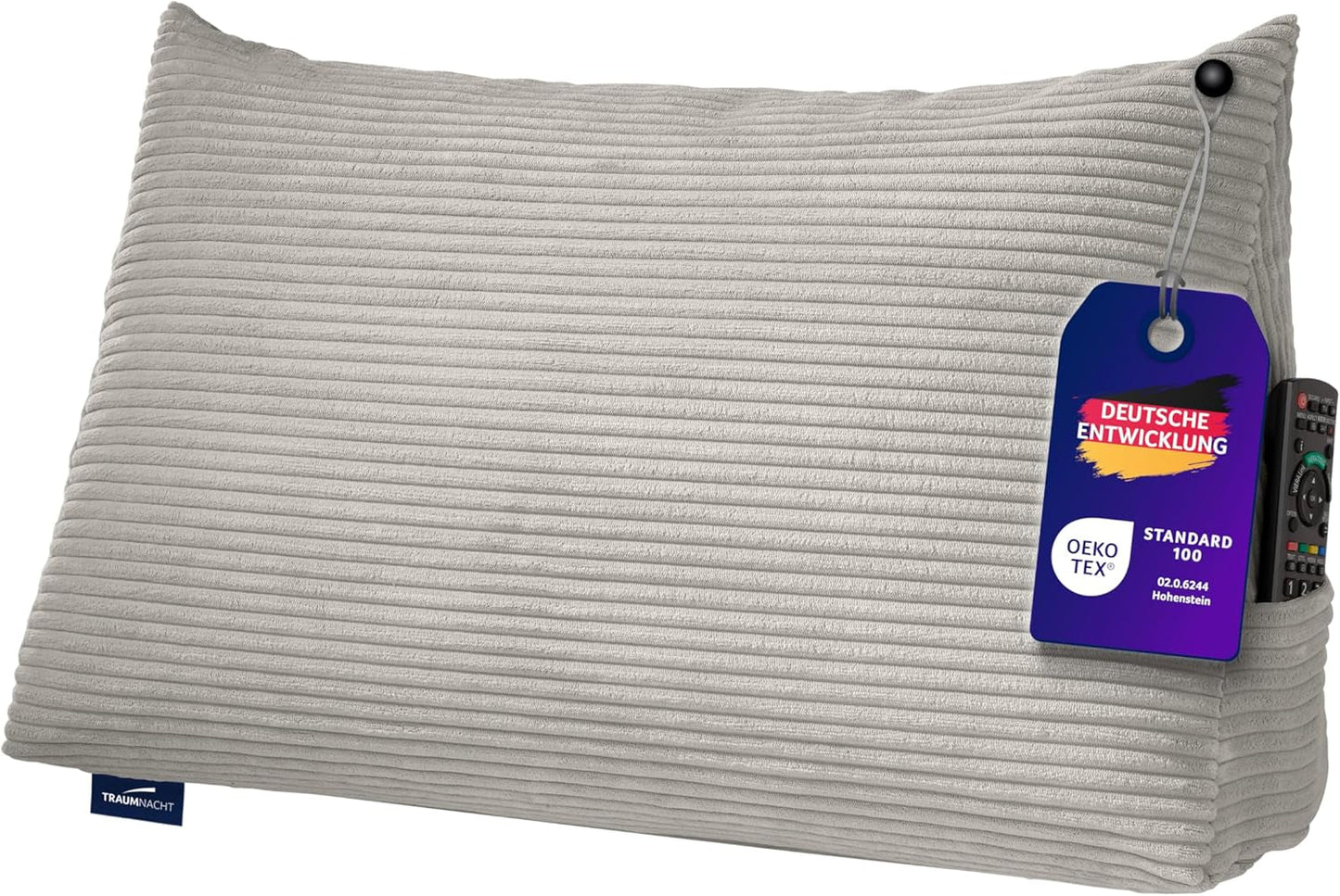 Læsepude Traumnacht Cosy Rygpude, 70 x 40 cm mørkegrå, aftageligt og vaskbart betræk af 100% polyester, praktisk sidelomme, Øko-Tex certificeret, produceret efter tyske kvalitetsstandarder