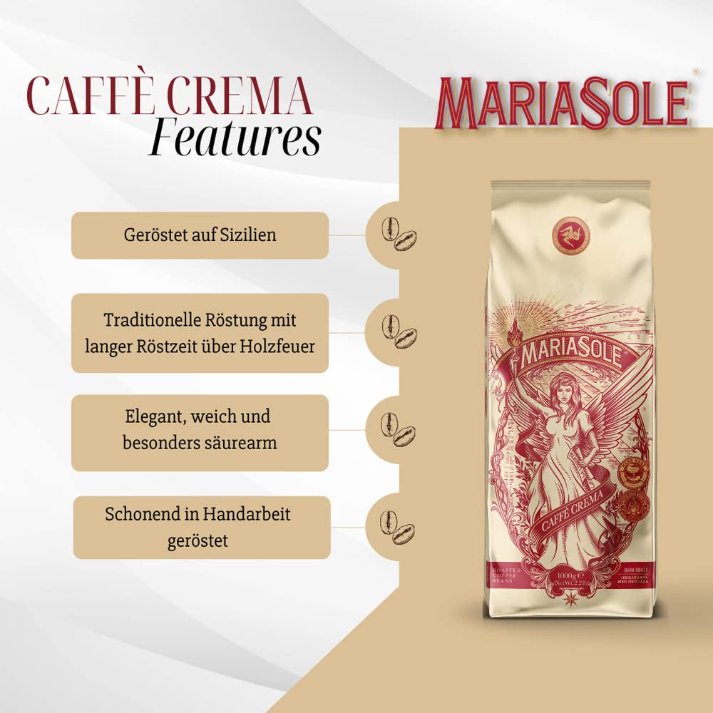 Caffè Crema 1kg – Traditionel Röstung i Sizilien über Holzfeuer In Handarbeit – Premium Kaffeebohnen für Vollaautomat und Siebträger