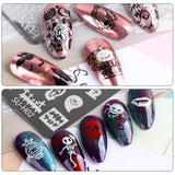 JMEOWIO Nail Stamping Stencils Halloween 6 Stück Nagelstempel Stencils Nail Art Dekoration Nageldesign Tilbehør Böse Gruselige Kürbis-Geisterhexe