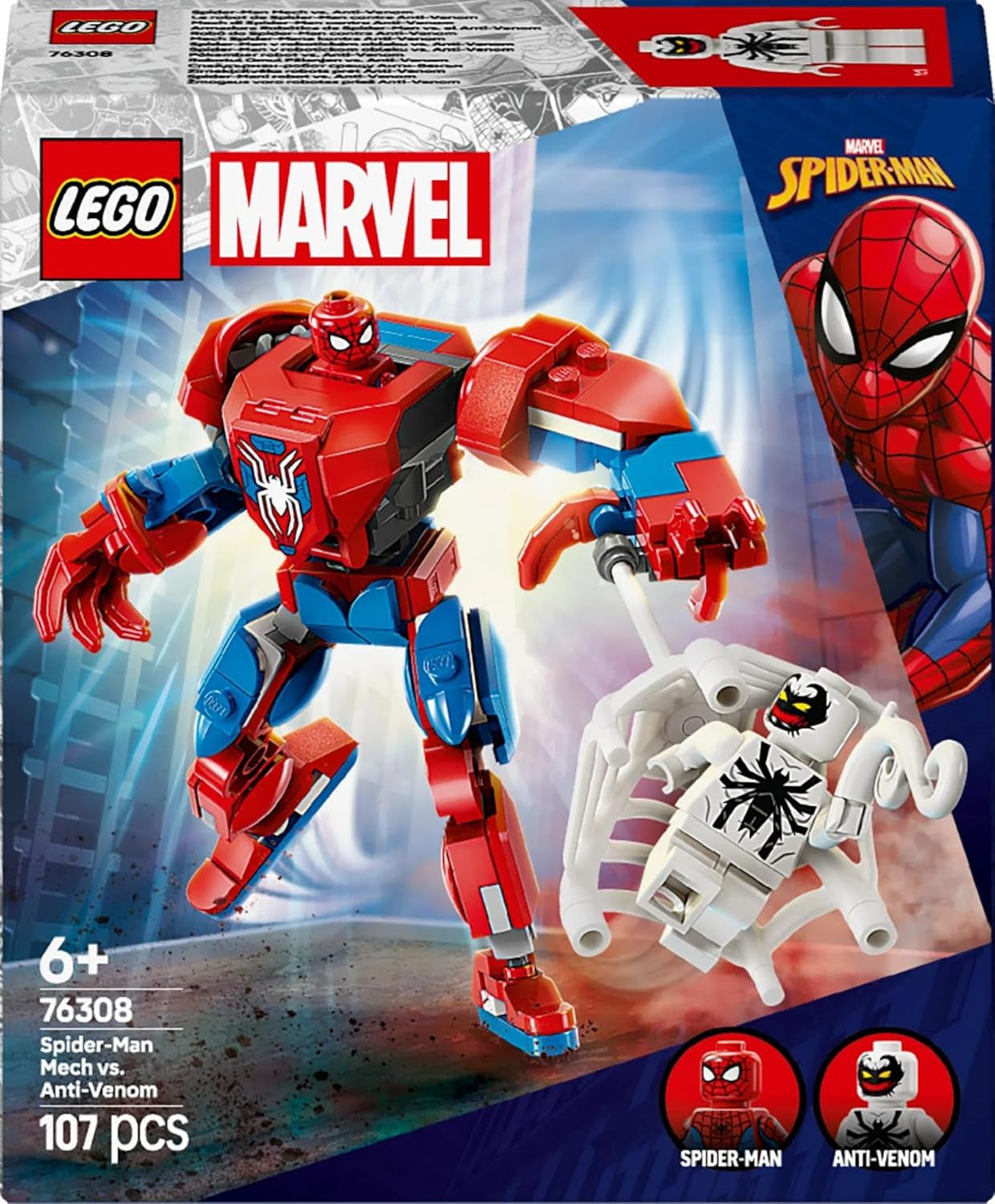 LEGO Marvel Spider-Man Mech vs. Anti-Venom - Superheltelegetøj med 2 minifigurer - Actionfigur med bevægelige arme, ben og fingre - Gave til drenge og piger i alderen 6+ 76308 Besuche den LEGO-Store byggesæt