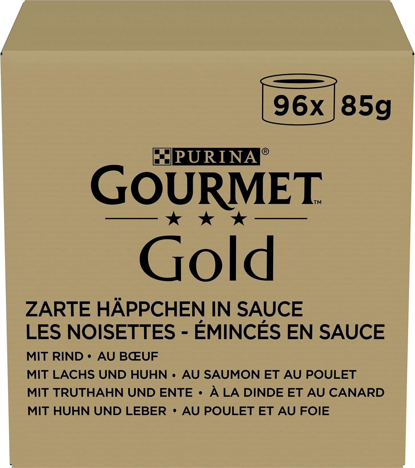 Våd kattefoder Gourmet Gold Tender stykker i sauce, assorteret blanding, pakke med 96 (96 x 85 g)