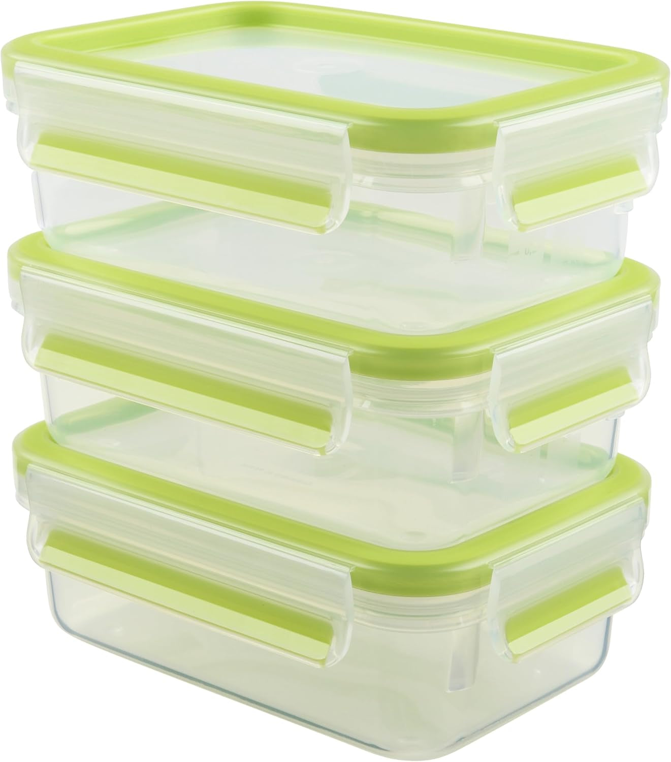 Emsa 515585 Madklip & Luk | 3 dele sæt | plastik | gennemsigtig / grøn | 0,55 / 1 / 2,2 liter Madopbevaringsbokse Naty Shop Green 0,55 L