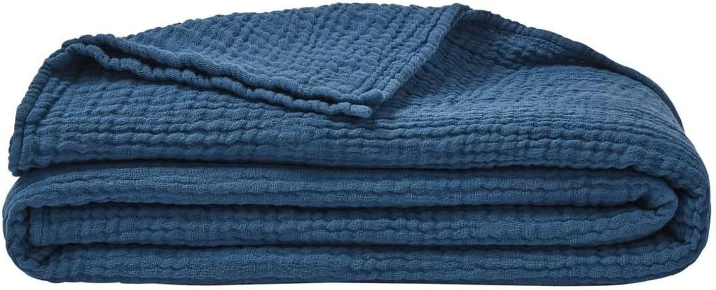 ESSIX Plaid, Monocolor, Lavet af bomuldsgaze, Jazzy, 130 X 170 Cm Dyner og dyner Naty Shop Blue - Benzin