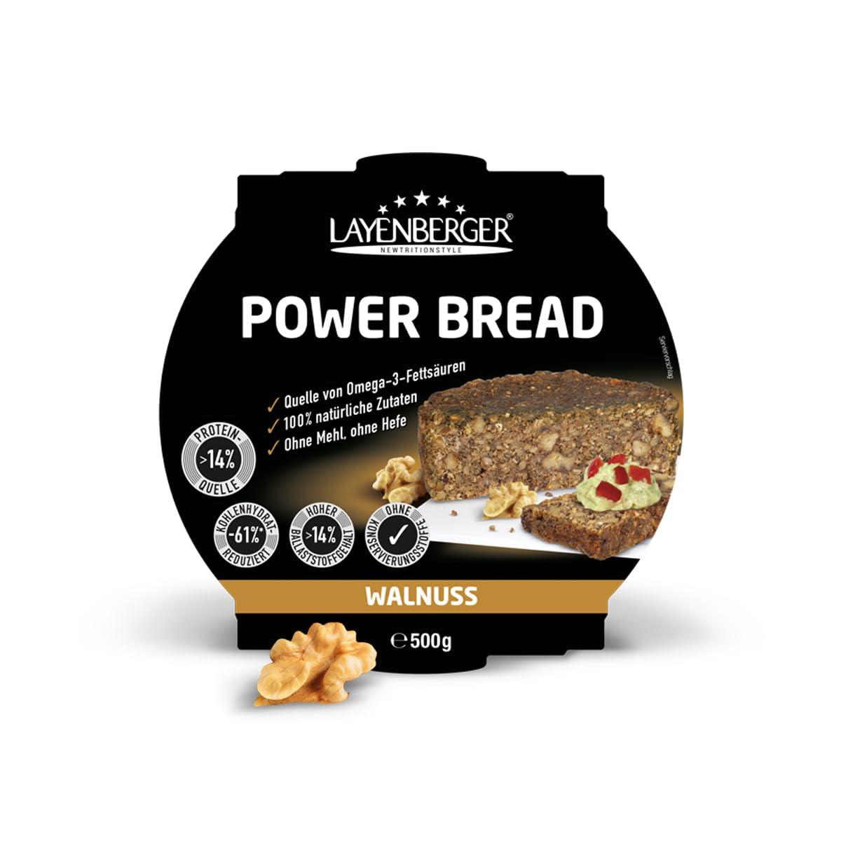 Layenberger Prower Brød Valnød, Eiweiß- Und Ballaststoffquelle, Ohne Konservierungsmittel, Ohne Hefe, Ohne Mehl, Mit 14G Protein Pro 100G, (1 X 500G) Blanding til bagning og madlavning Naty Shop 500 G (1Er Pack) Valnød
