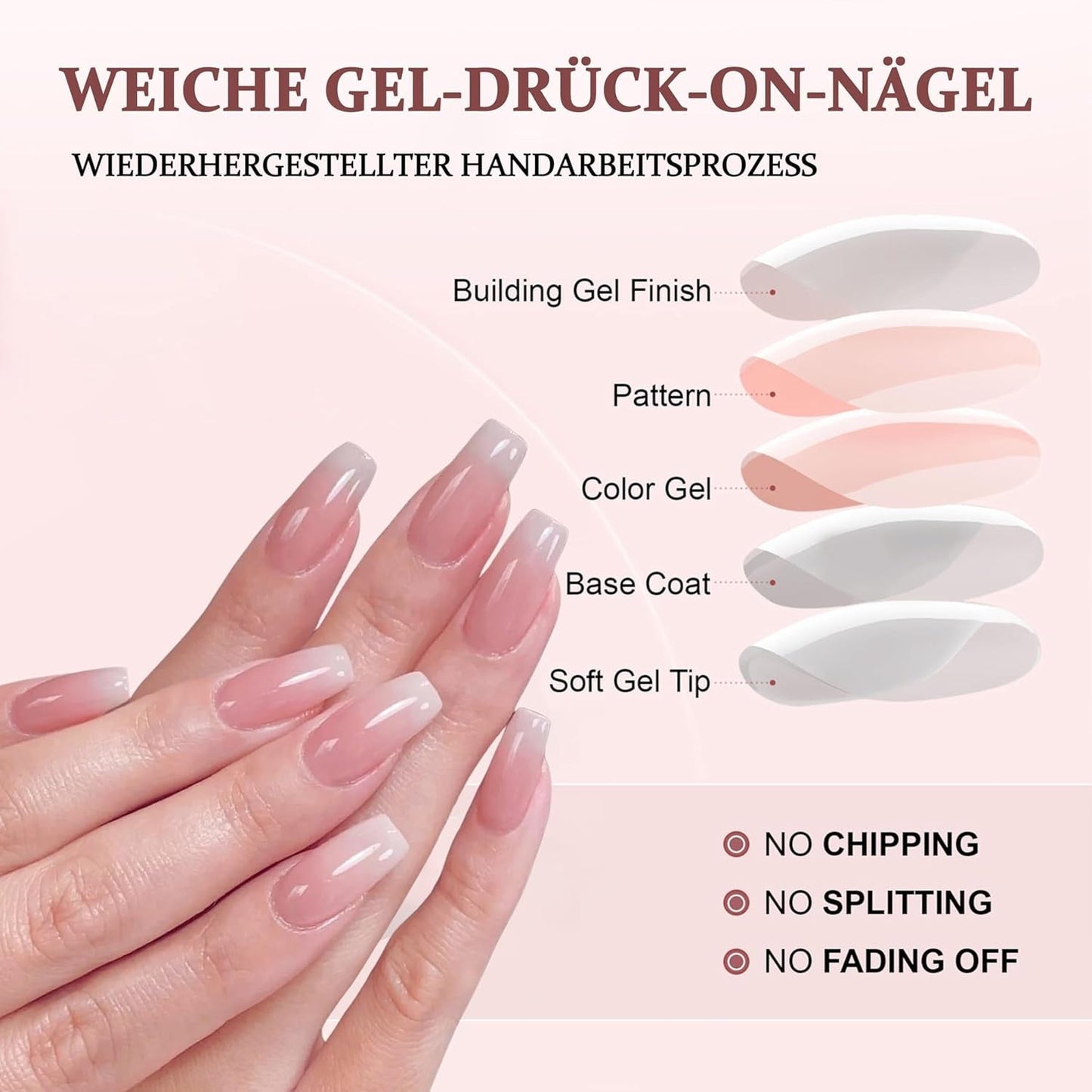Ballerina falske neglesæt - 240 stykker Delikat lilla pink falske negle, fulddækkende lim på falske negle, falske neglespidssæt til manicure og neglekunst til kvinder og piger (lavendelrosa)