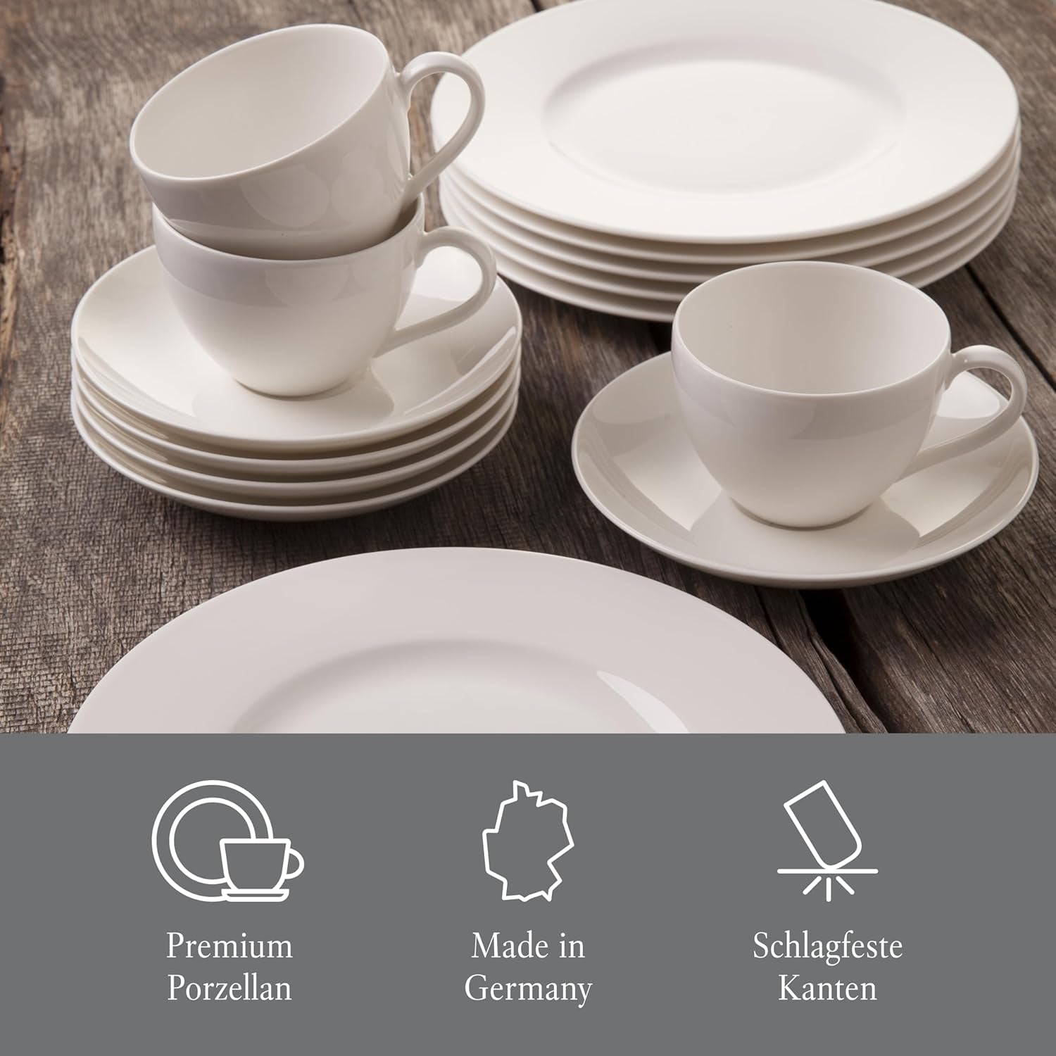 vivo - Villeroy & Boch Group - Basic hvidt 30 dele servicesæt, tåler opvaskemaskine og mikroovn, hvidt servicesæt, kaffestel, keramik, tallerkener, kopper, premium porcelæn