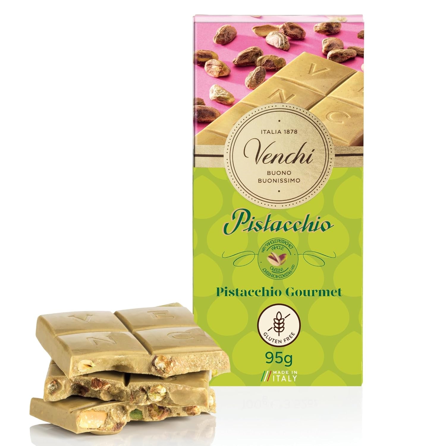 Venchi - Saltet hasselnøddebar, saltede hasselnødder, mandler og pistacienødder, 95 g, med "Piemonte-hasselnødder", glutenfri, ingen kunstige farver og ingen konserveringsmidler