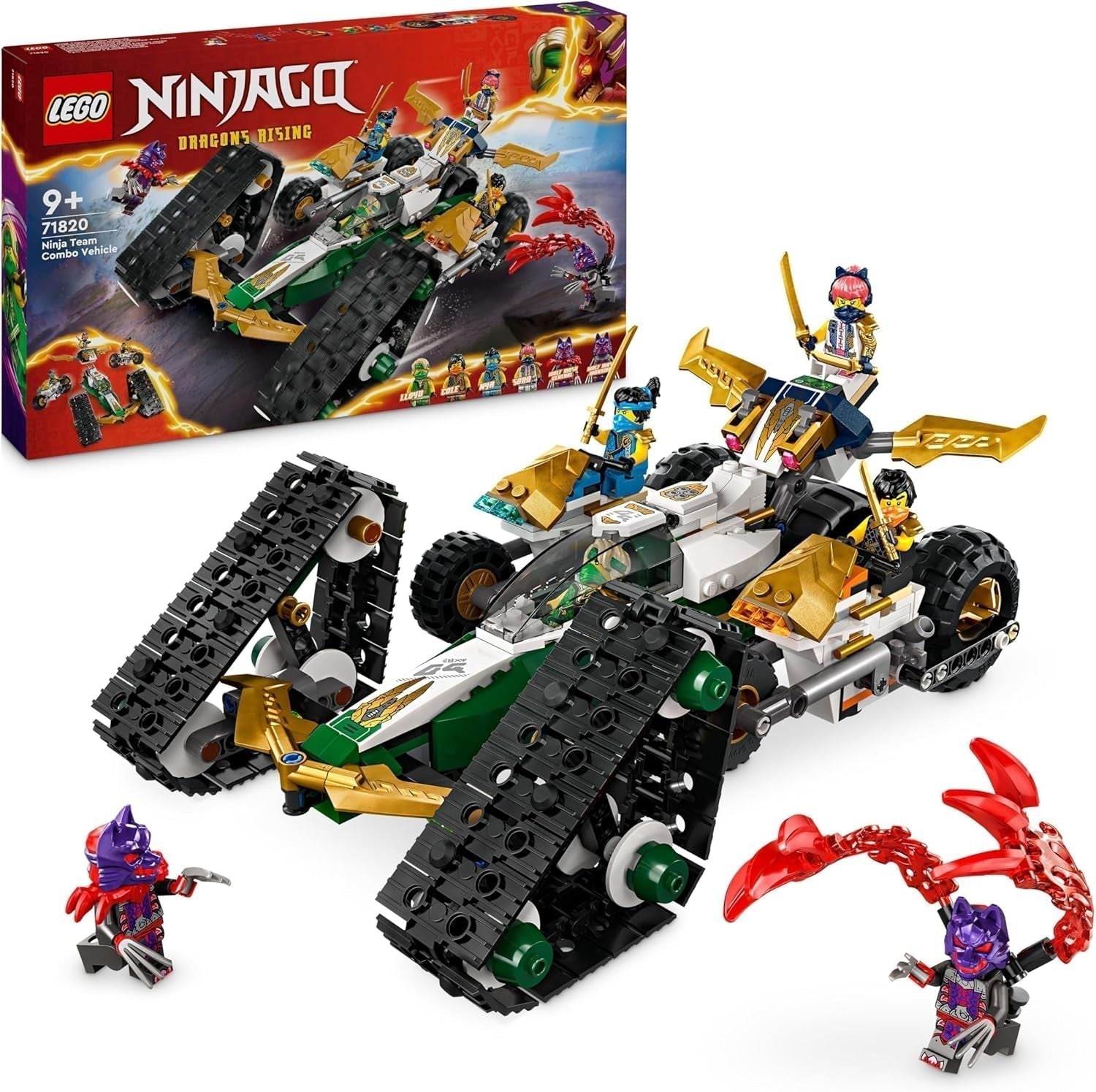 LEGO NINJAGO Ninja Team Combi Caterpillar 4 i 1 sæt med svævefly, racerbil og 2 motorcykler og 6 minifigurer Gave til drenge og piger Ninja Toy 71820 Byggesæt Besuche den LEGO-Store Standardtitel