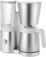 ZWILLING ENFINIGY Filter-espressomaskine med 1,5 l glaskaraffel, espressomaskine med rustfri stålkedel, blomstrende funktion og smart afkalkning, plastik, sølv