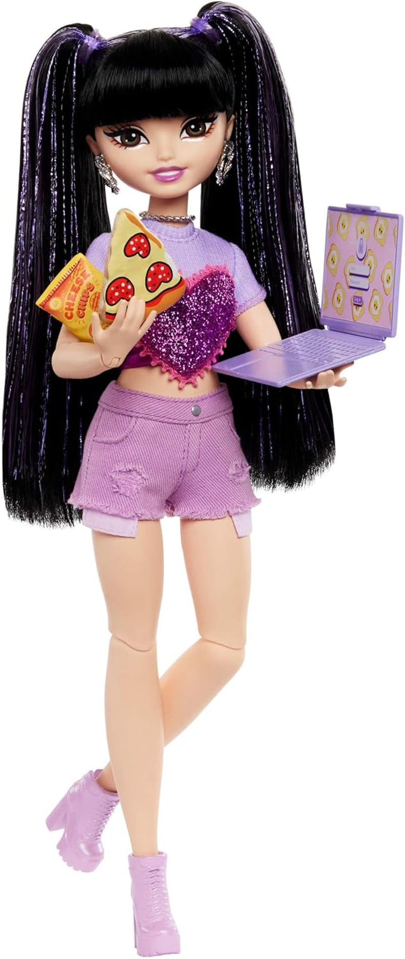 Barbie Dream Besties dukke og tilbehør, bevægelig Teresa modedukke med brunt hår og hårspænder, 10 stykker videospilstema, HYC23 Naty Shop Dolls Video og mad