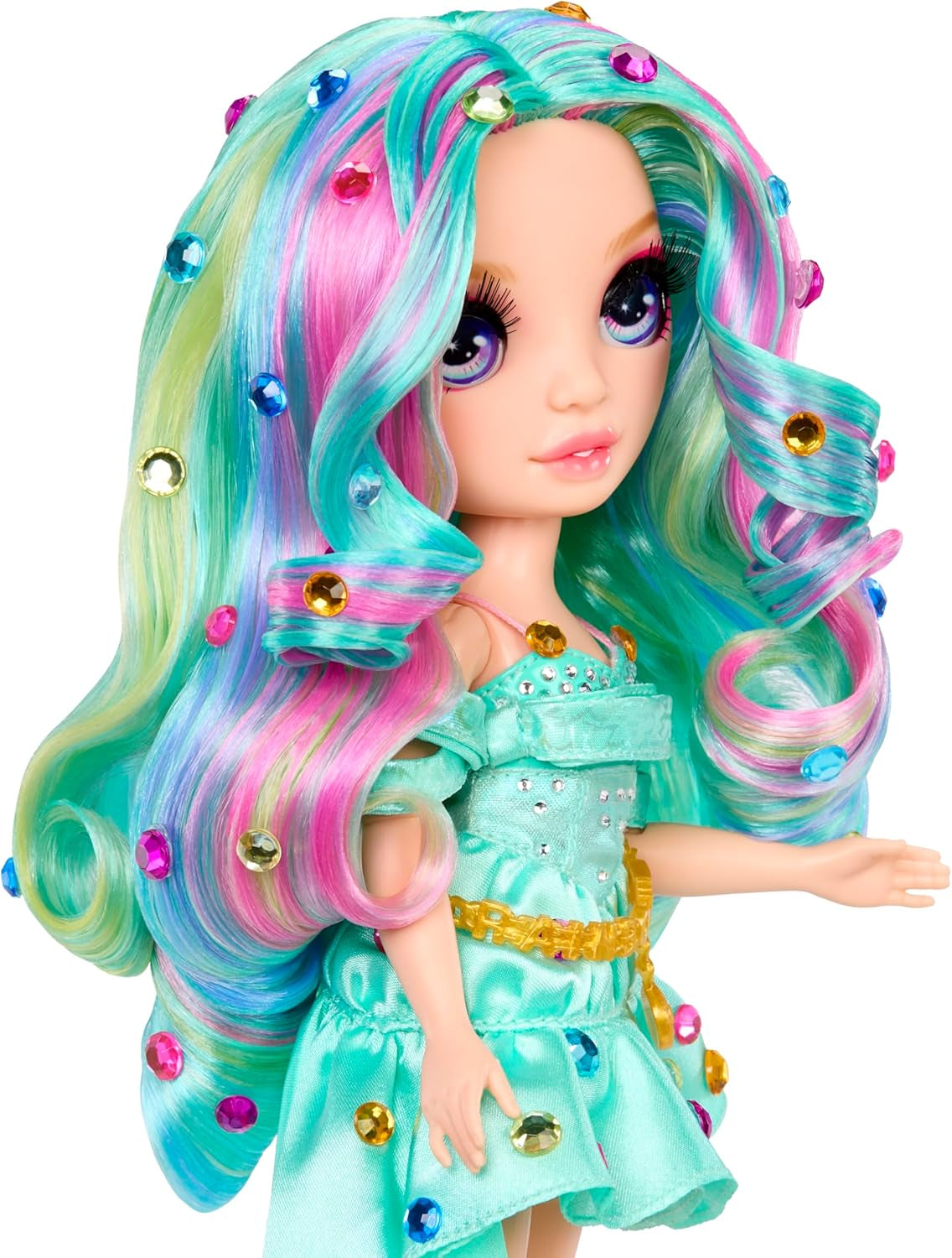 Rainbow High Be Dazzling Fashion Doll - Celine Turkis - Blå-Grøn, 28 cm, med dekorationsværktøj, funklende ædelstene og stylingtilbehør