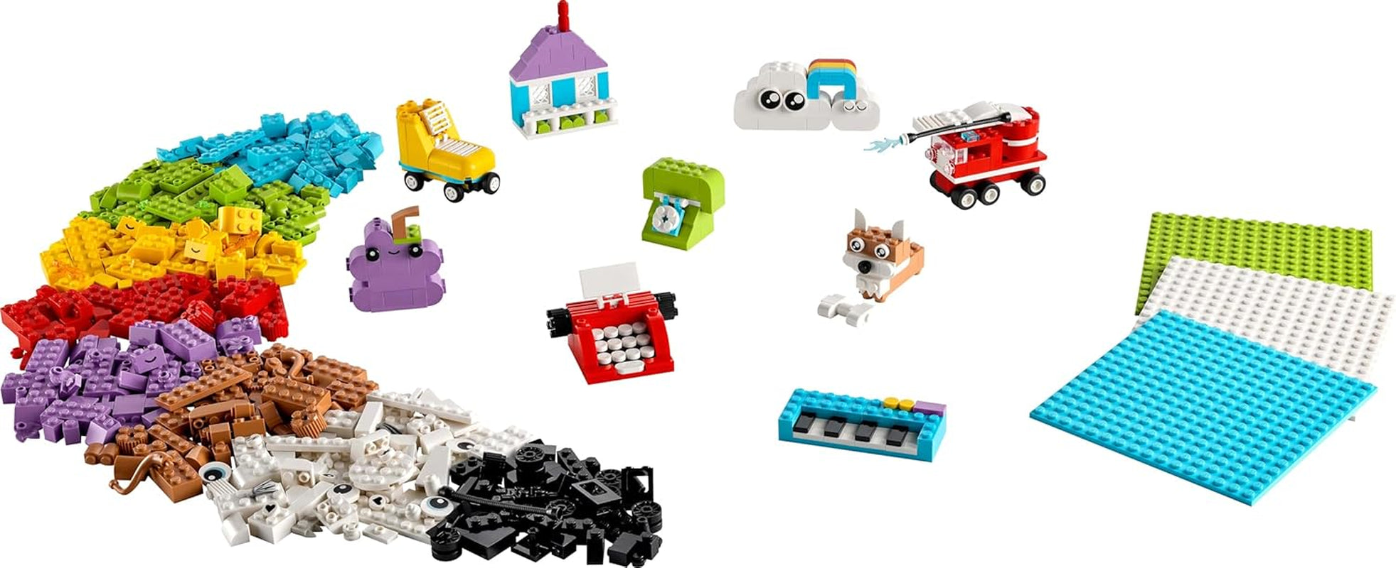 LEGO Classic kreativt sæt til bygning og leg - sæt med farvede klodser - byg et hus, en hund, en sjov bil, et klaverkeyboard og en regnbue - håndværkssæt til drenge og piger fra 5 år Byggesæt Besuche den LEGO-Store
