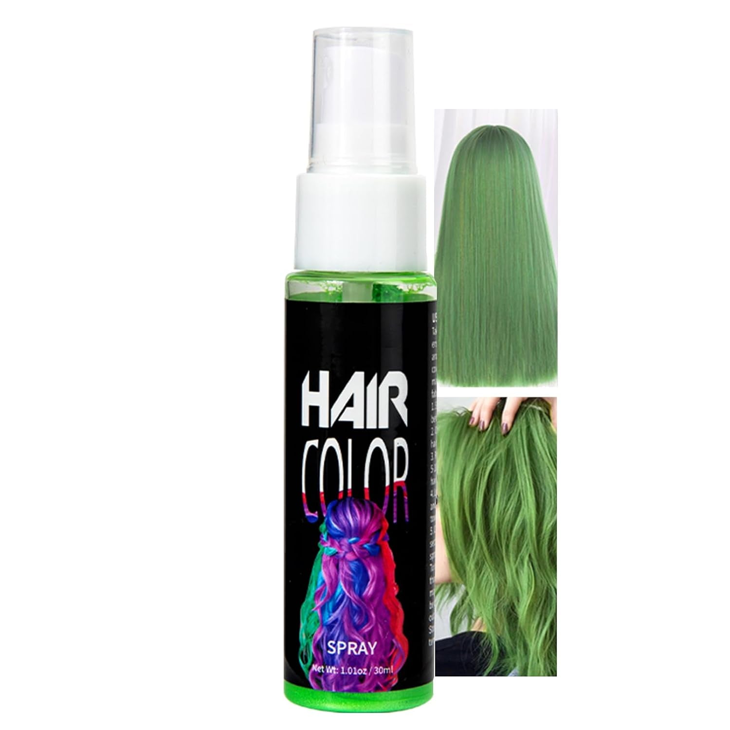 Hårsprayfarve, midlertidig rød spray hårfarve, rød farvet hårfarve, vaskbar hårfarve, livlig rød hårfarve spray, Instant hårfarve, hårfarve til karneval, Halloween, Cosplay, Party Naty Shop Grønt hårfarve 30 ml (1 pakke)