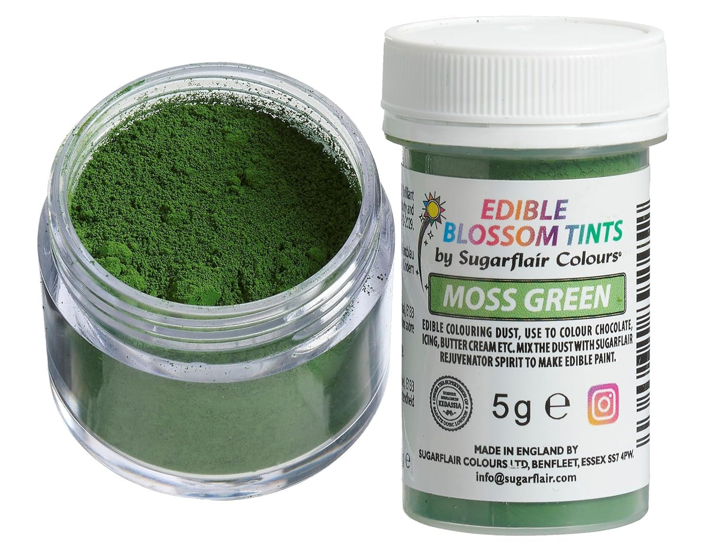 Sugarflair Blossom Tint Dust Moss Green Food Coloring Powder - Madfarvepulver til kagepynt, fondant, glasur, chokolade, smørcreme, macarons og mere - 5G