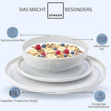 SANGER | 12 stykker Santorini Spisetøj Sæt 4 Person Tallerken Sæt MEGET GOD Vurderet Stentøj Spisetøj Sæt Inklusiv middagstallerkener, Dessert tallerkener og Suma tallerkener Creme Lila Blå Gradient | PREMIUM KOLLEKTIONEN