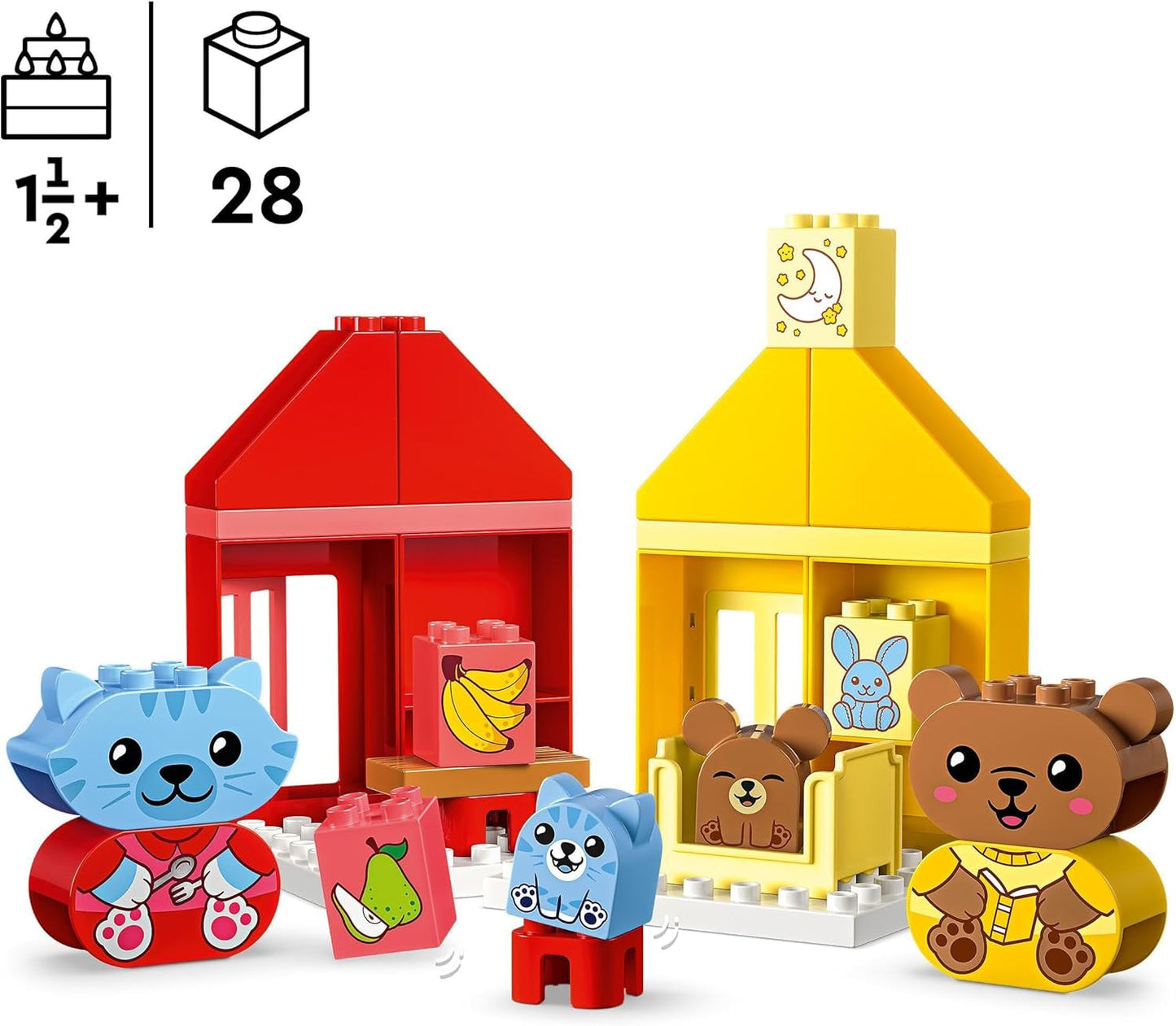 LEGO DUPLO Hverdagsrutiner: Spisning og sengetid, læringslegetøj til småbørn til fremme af social og følelsesmæssig udvikling, med 4 dyrefigurer, gave til børn fra 18 måneder 10414 Byggesæt Besuche den LEGO-Store