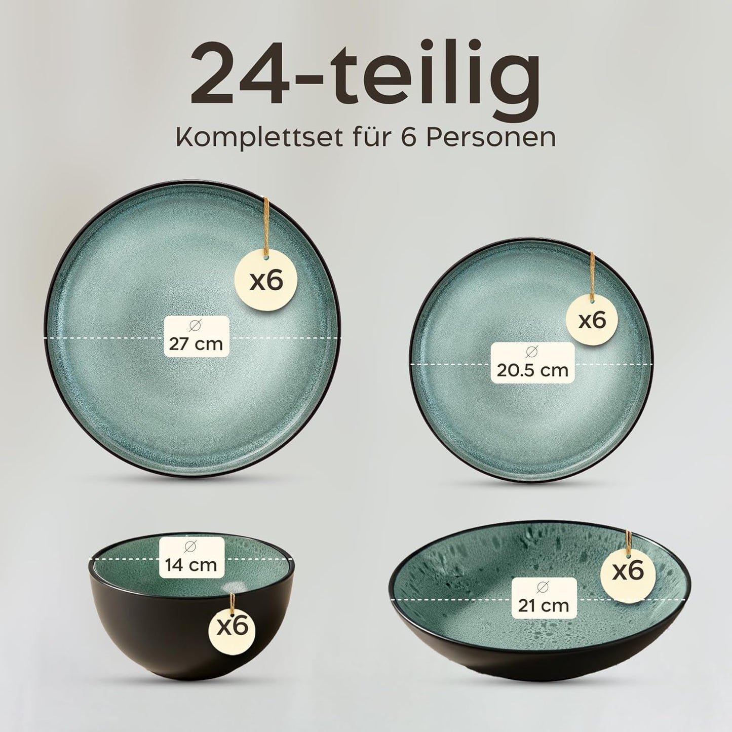 Twinzee 24 dele Stentøjsservisesæt til 6 - Skåle og tallerkensæt - Stentøj til mikroovn - Riviera Collection