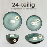 Twinzee 24 dele Stentøjsservisesæt til 6 - Skåle og tallerkensæt - Stentøj til mikroovn - Riviera Collection