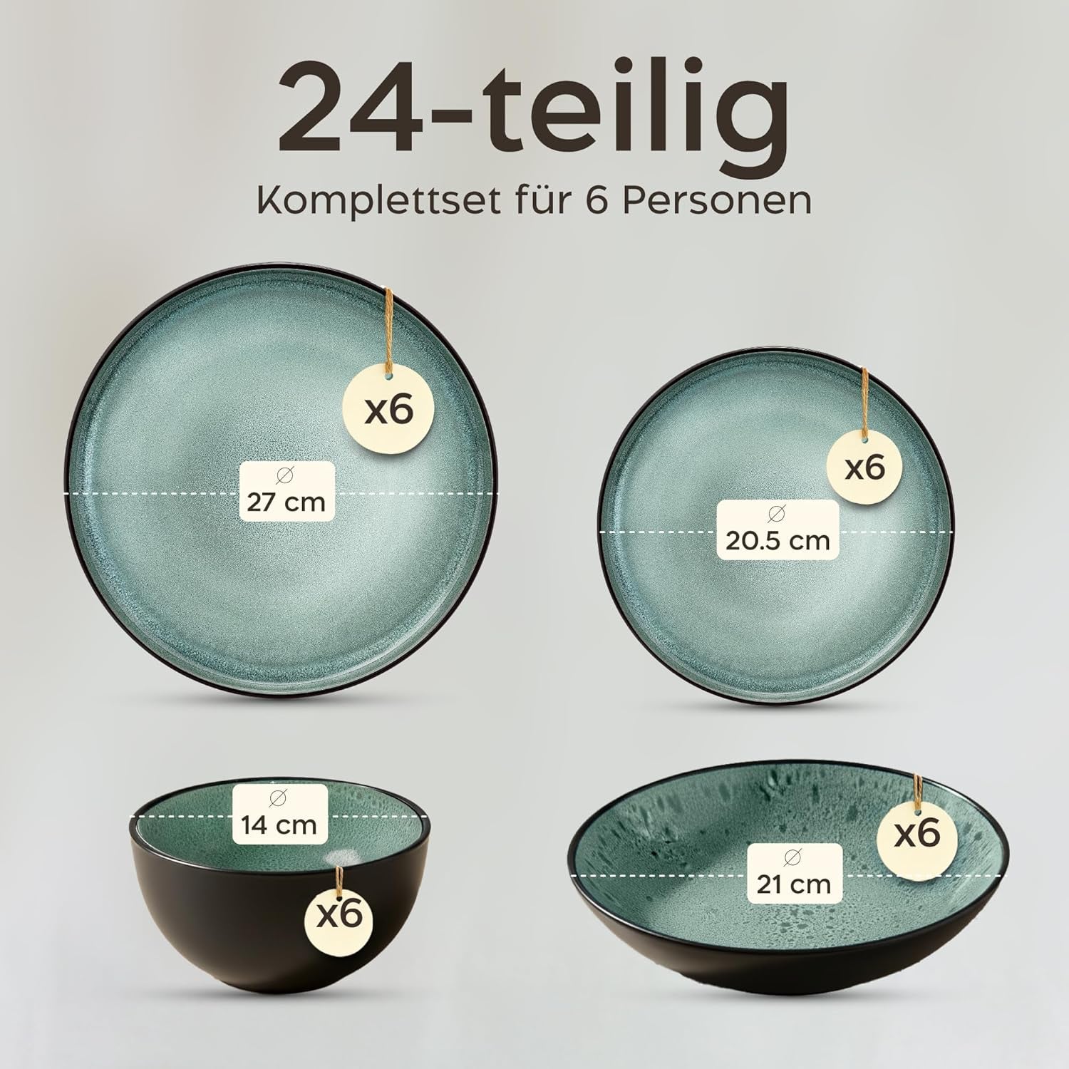 Twinzee 24 dele Stentøjsservisesæt til 6 - Skåle og tallerkensæt - Stentøj til mikroovn - Riviera Collection