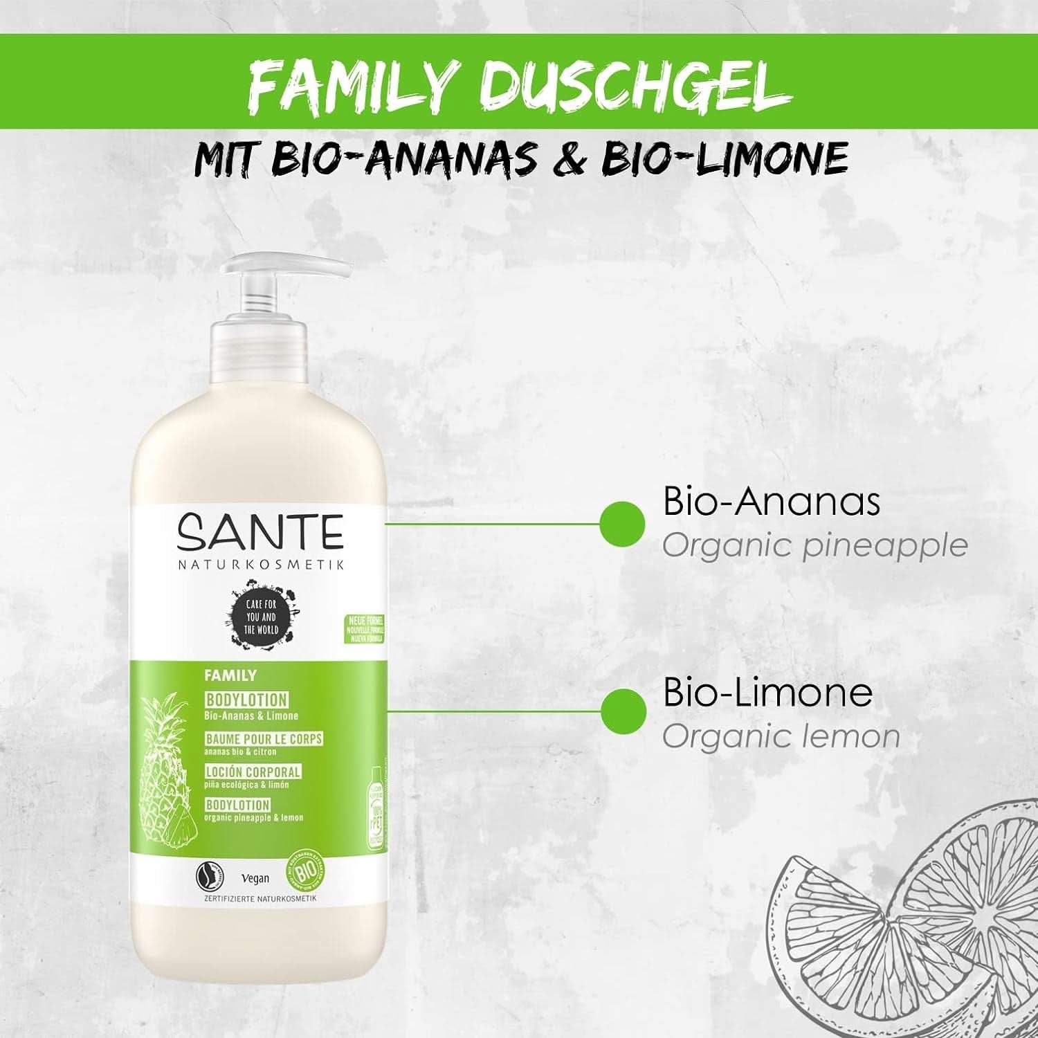SANTE Natural Cosmetics Forfriskende brusegel med citrusduft, 950 ml Brusebad og bad Naty Shop