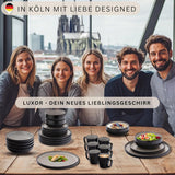 SÄNGER Luxor | Stentøjsstel, 18 stykker, tallerkensæt til 6, porcelænssæt (6 middagstallerkener, 6 kornskåle, 6 desserttallerkener), ridsefast brun-beige porcelæn | VÆRDIINDSAMLING