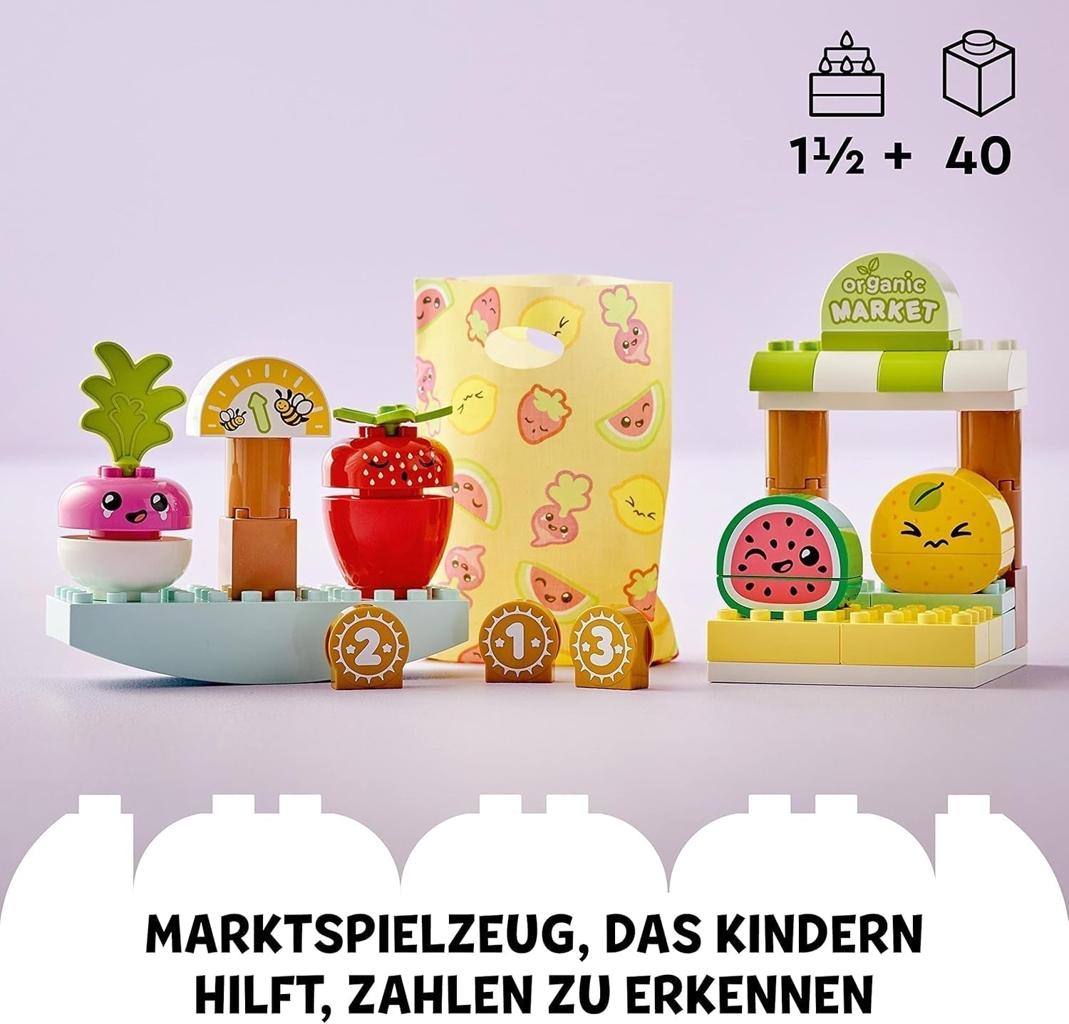 LEGO DUPLO Mit første økologiske marked, legetøjsbutikssæt til drenge og piger, pædagogisk legetøj til småbørn fra 1,5 år, frugt- og grønttilbehør 10983 byggesæt Besuche den LEGO-Store